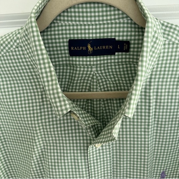 Ralph Lauren Oversized Green & White Checkered Gingham Oxford Shirt Purple Polo - Picture 7 of 16